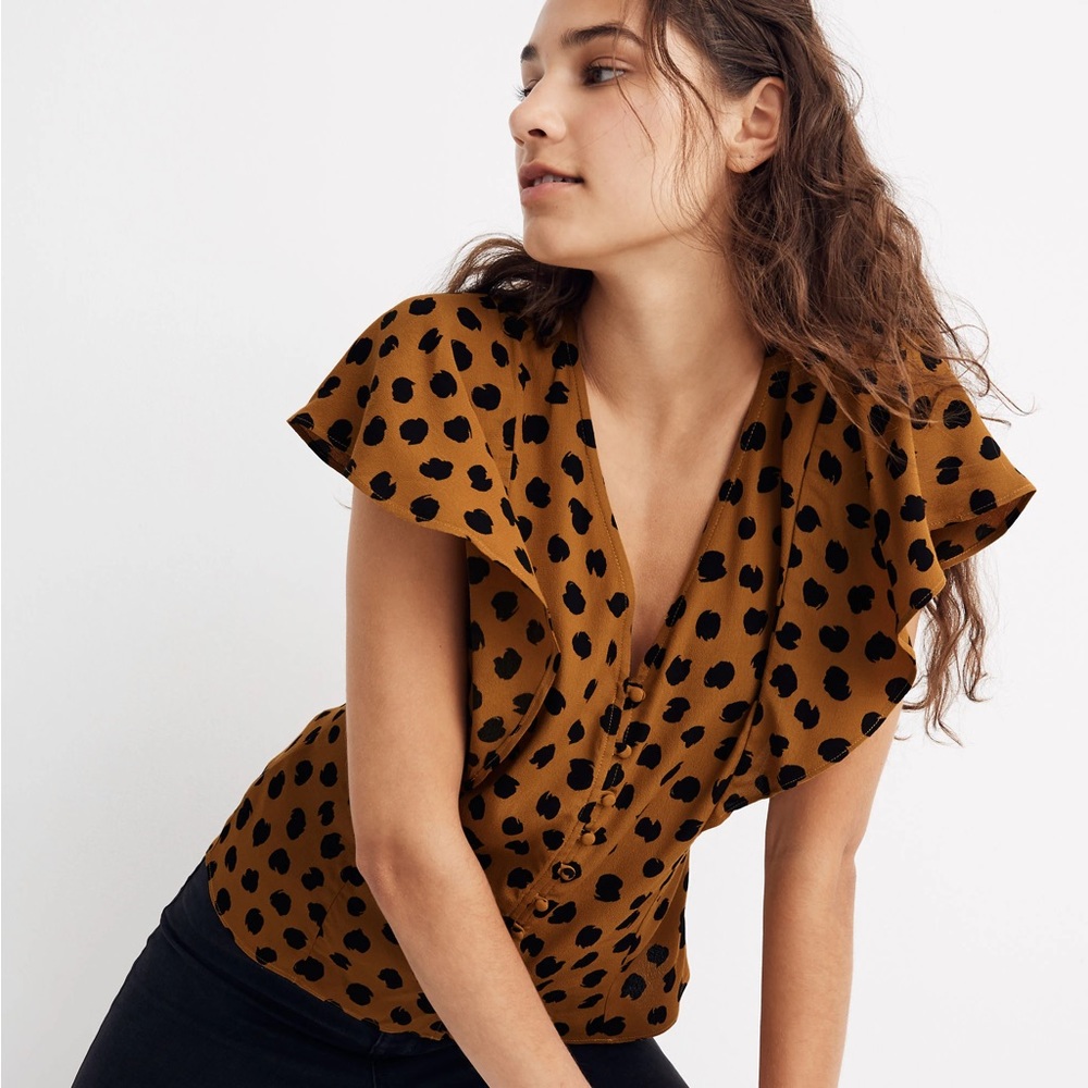 carmelina flutter-sleeve top in painted spots